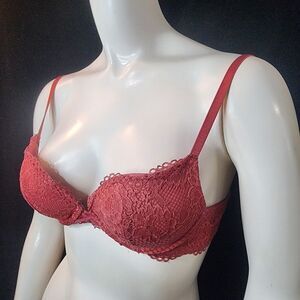 Ambrielle Lace Plunge Push-Up Red Bra (34A)